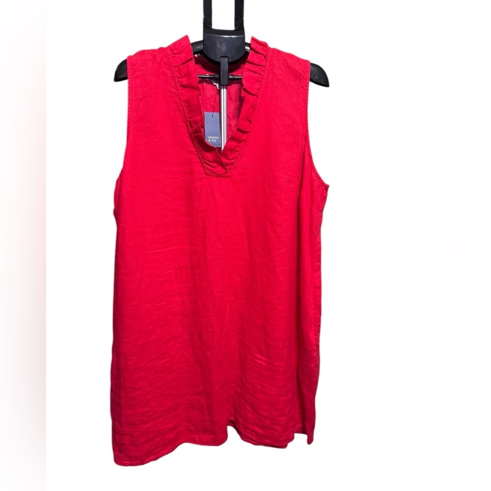 NWT Crown & Ivy Curvey Size 2x Red Linen Dress Side Pockets New With Tags